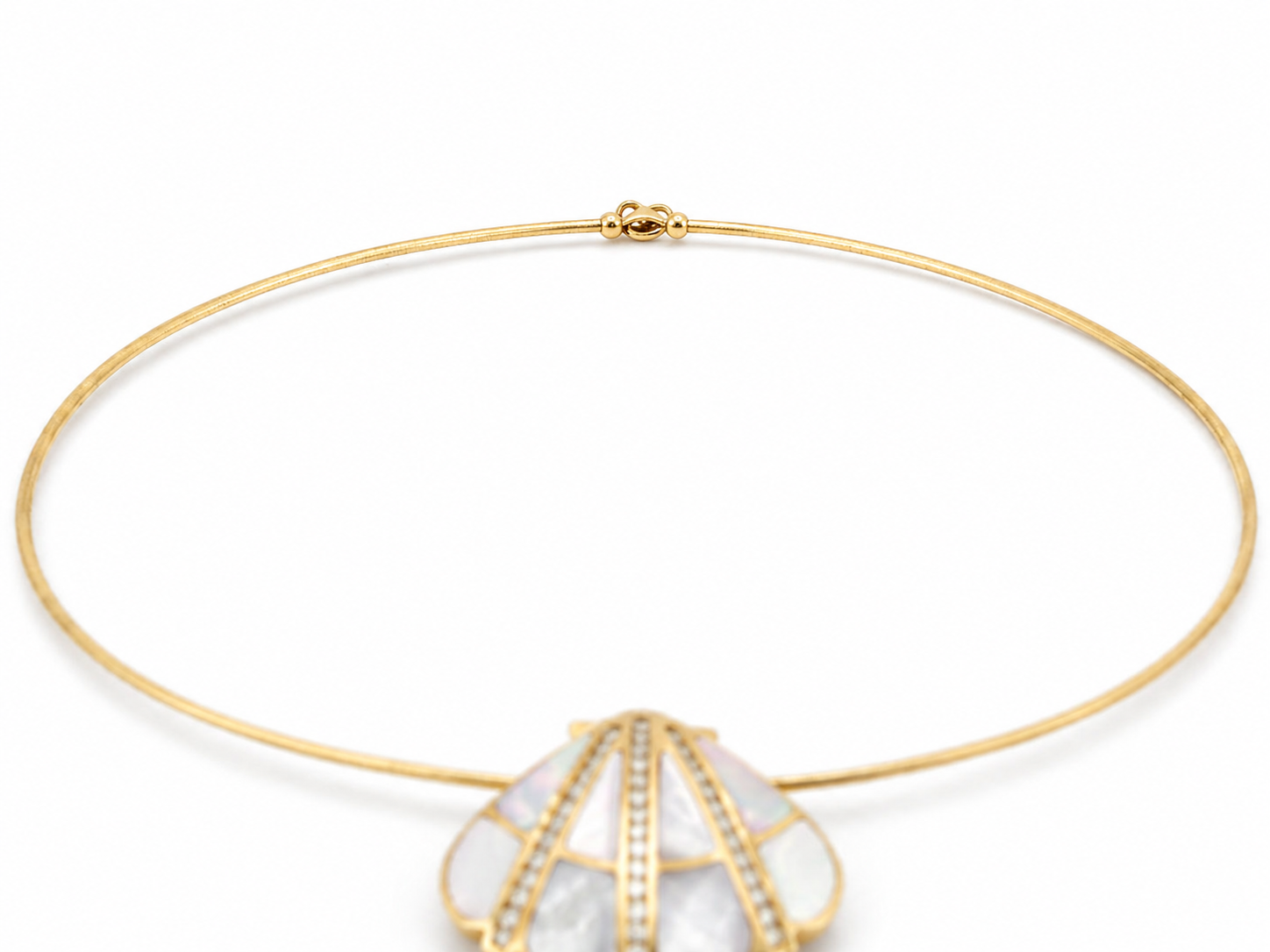 Natural Diamond Mother of Pearl Cocktail Necklace Pendant 14KT Yellow Gold