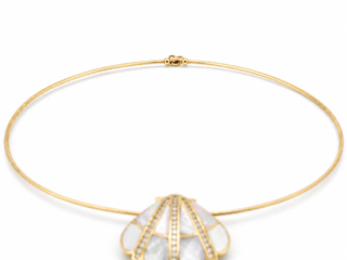 Natural Diamond Mother of Pearl Cocktail Necklace Pendant 14KT Yellow Gold