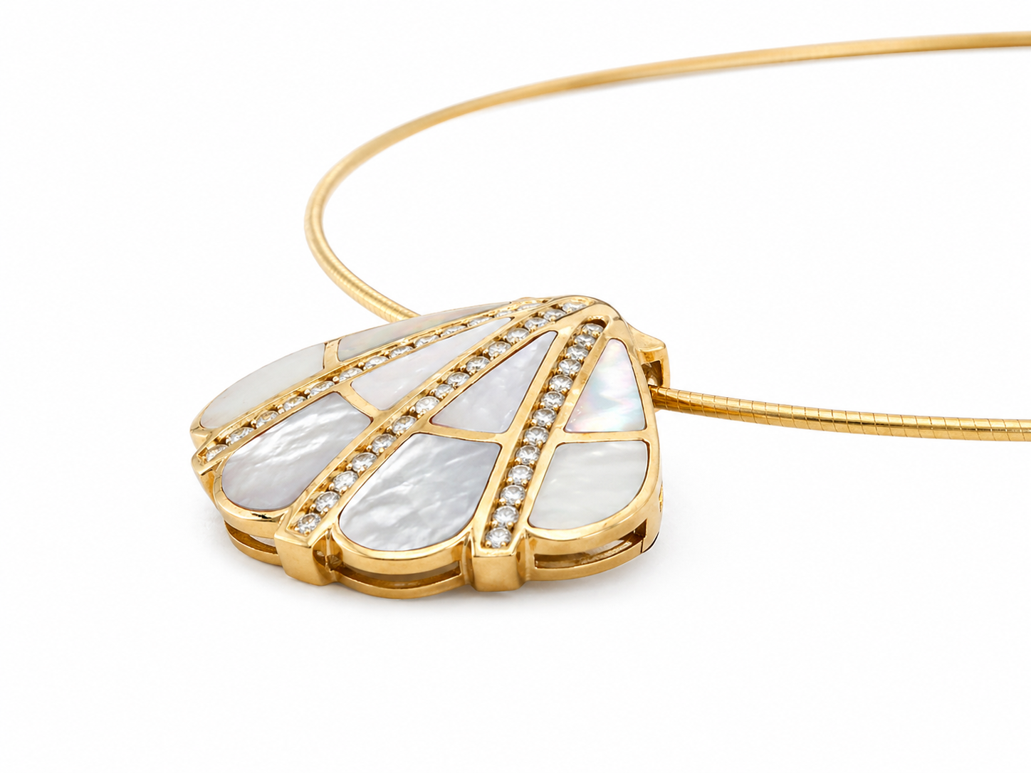 Natural Diamond Mother of Pearl Cocktail Necklace Pendant 14KT Yellow Gold