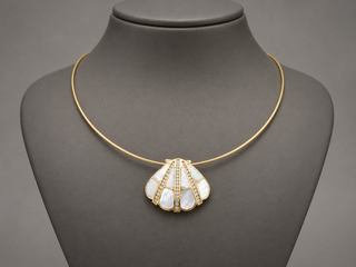 Natural Diamond Mother of Pearl Cocktail Necklace Pendant 14KT Yellow Gold