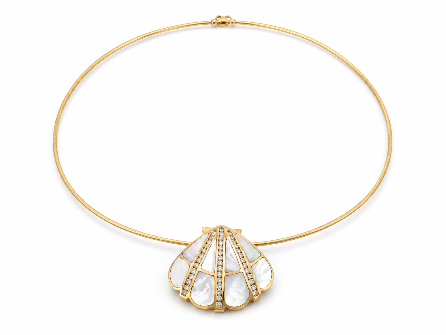 Natural Diamond Mother of Pearl Cocktail Necklace Pendant 14KT Yellow Gold
