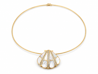 Natural Diamond Mother of Pearl Cocktail Necklace Pendant 14KT Yellow Gold