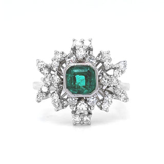 Natural Emerald Diamond Cocktail Ring, in White Gold