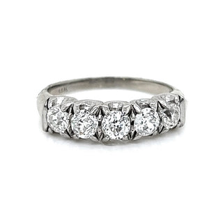 Natural Mined Old European Cut Diamond 5 Stone Ring White Gold