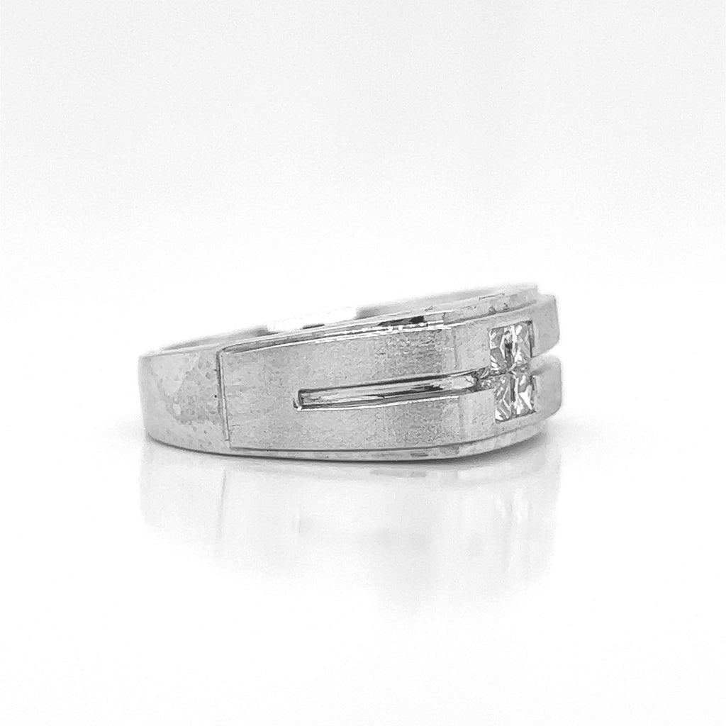 Natural Princess Diamond Mens Band Ring, in White Gold - Pre-owned