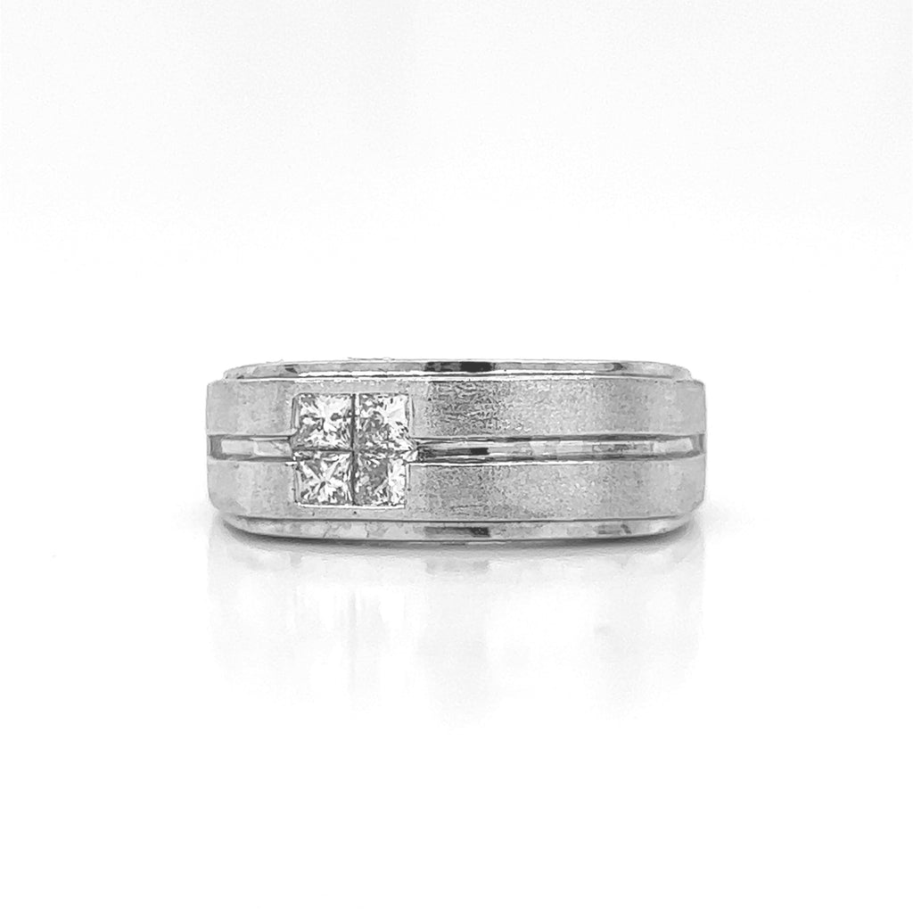 Natural Princess Diamond Mens Band Ring, in White Gold - Pre-owned