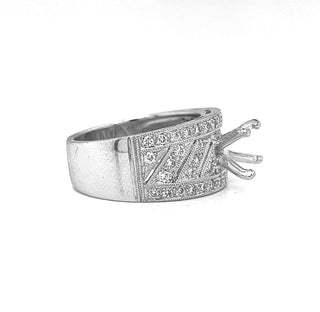 Semi-Mount with Natural Diamond Art Deco Cocktail Ring in Platinum