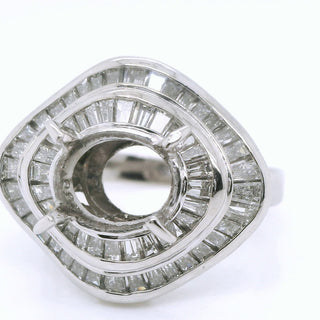 Semi Mount Oval or Cushion-shaped with Natural Baguette Diamond Halo Ring, in Platinum - Pre-owned