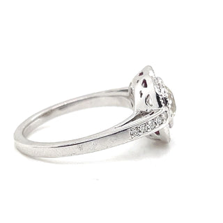 Natural Mined Diamond and Ruby Halo Cocktail Art Deco Ring White Gold