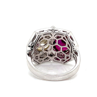 Natural Mined Diamond and Ruby Art Deco Cocktail Ring White Gold GIA Certified