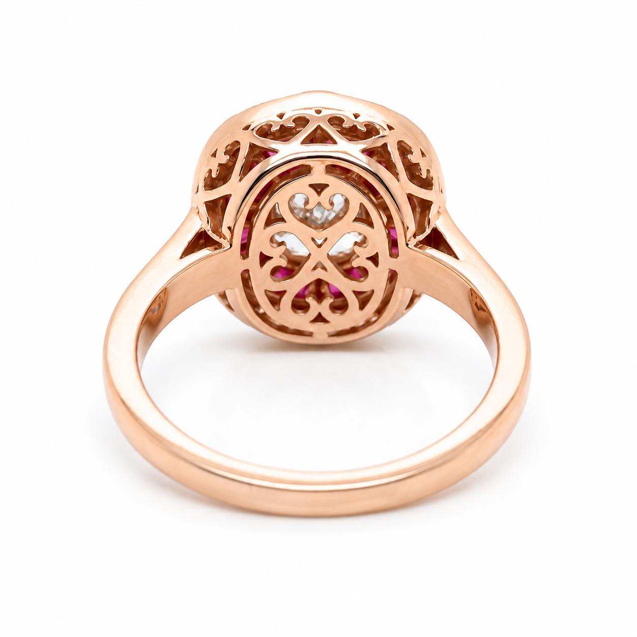 Natural Diamond and Ruby Halo Art Deco Cocktail Ring 18KT Rose Gold