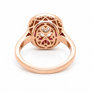 Natural Diamond and Ruby Halo Art Deco Cocktail Ring 18KT Rose Gold