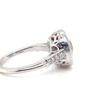 Natural Mined Diamond and Ruby Halo Art Deco Ring White Gold