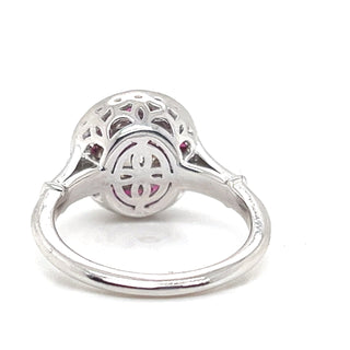 Natural Mined Diamond and Ruby Halo Art Deco Ring White Gold