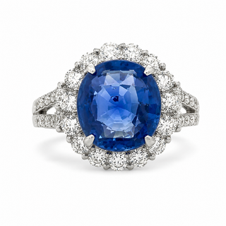 Natural No Heat Ceylon Sapphire & Diamond Bridal Platinum Ring