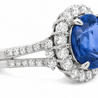 Natural No Heat Ceylon Sapphire & Diamond Bridal Platinum Ring