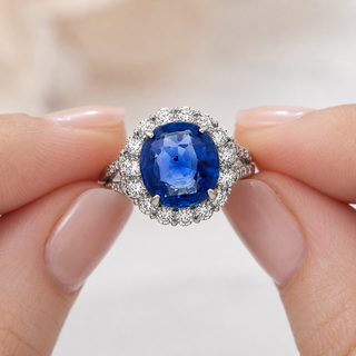 Natural No Heat Ceylon Sapphire & Diamond Bridal Platinum Ring