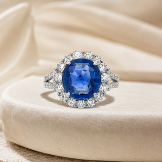 Natural No Heat Ceylon Sapphire & Diamond Bridal Platinum Ring