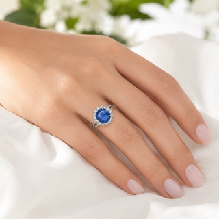 Natural No Heat Ceylon Sapphire & Diamond Bridal Platinum Ring