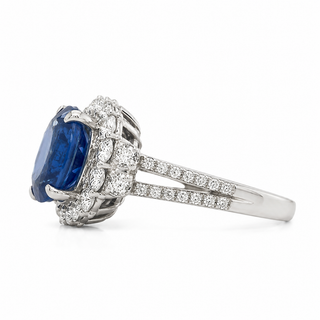 Natural No Heat Ceylon Sapphire & Diamond Bridal Platinum Ring