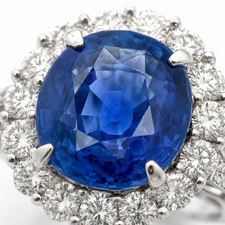Natural No Heat Ceylon Sapphire & Diamond Bridal Platinum Ring