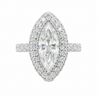 Natural Marquise and Round Cut Diamonds Halo Cocktail Ring 18KT White Gold