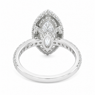 Natural Marquise and Round Cut Diamonds Halo Cocktail Ring 18KT White Gold