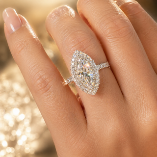 Natural Marquise and Round Cut Diamonds Halo Cocktail Ring 18KT White Gold