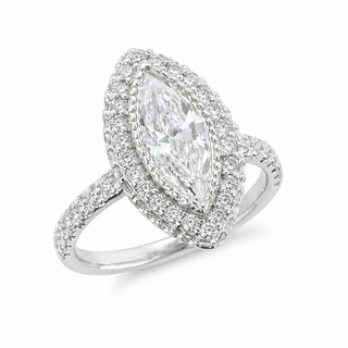 Natural Marquise and Round Cut Diamonds Halo Cocktail Ring 18KT White Gold
