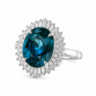 Natural Sapphire and Diamond Art Deco Cocktail Platinum Ring