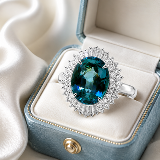Natural Sapphire and Diamond Art Deco Cocktail Platinum Ring