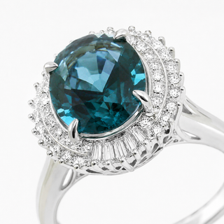 Natural Sapphire and Diamond Art Deco Cocktail Platinum Ring
