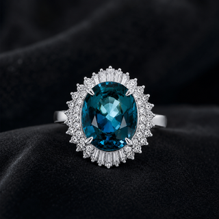 Natural Sapphire and Diamond Art Deco Cocktail Platinum Ring
