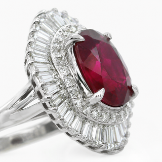 Natural Ruby and Diamond Art Deco Cocktail Platinum Ring
