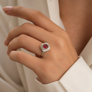 Natural Ruby and Diamond Art Deco Cocktail Platinum Ring