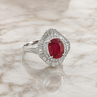 Natural Ruby and Diamond Art Deco Cocktail Platinum Ring