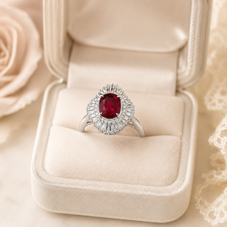 Natural Ruby and Diamond Art Deco Cocktail Platinum Ring
