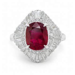 Natural Ruby and Diamond Art Deco Cocktail Platinum Ring