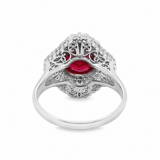 Natural Ruby and Diamond Art Deco Cocktail Platinum Ring