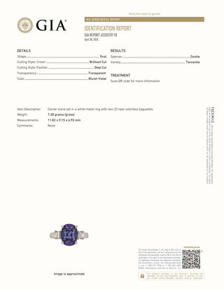 Natural Tanzanite and Diamond 3 Stone Platinum Ring
