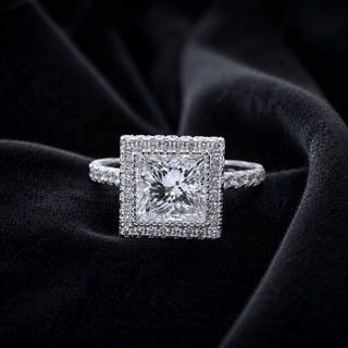RKT-Natural Princess Cut Diamond Halo Ring 18KT White Gold