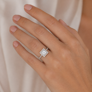 RKT-Natural Princess Cut Diamond Halo Ring 18KT White Gold