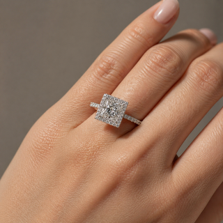 RKT-Natural Princess Cut Diamond Halo Ring 18KT White Gold