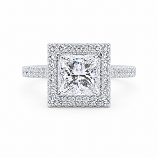 RKT-Natural Princess Cut Diamond Halo Ring 18KT White Gold