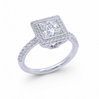 RKT-Natural Princess Cut Diamond Halo Ring 18KT White Gold