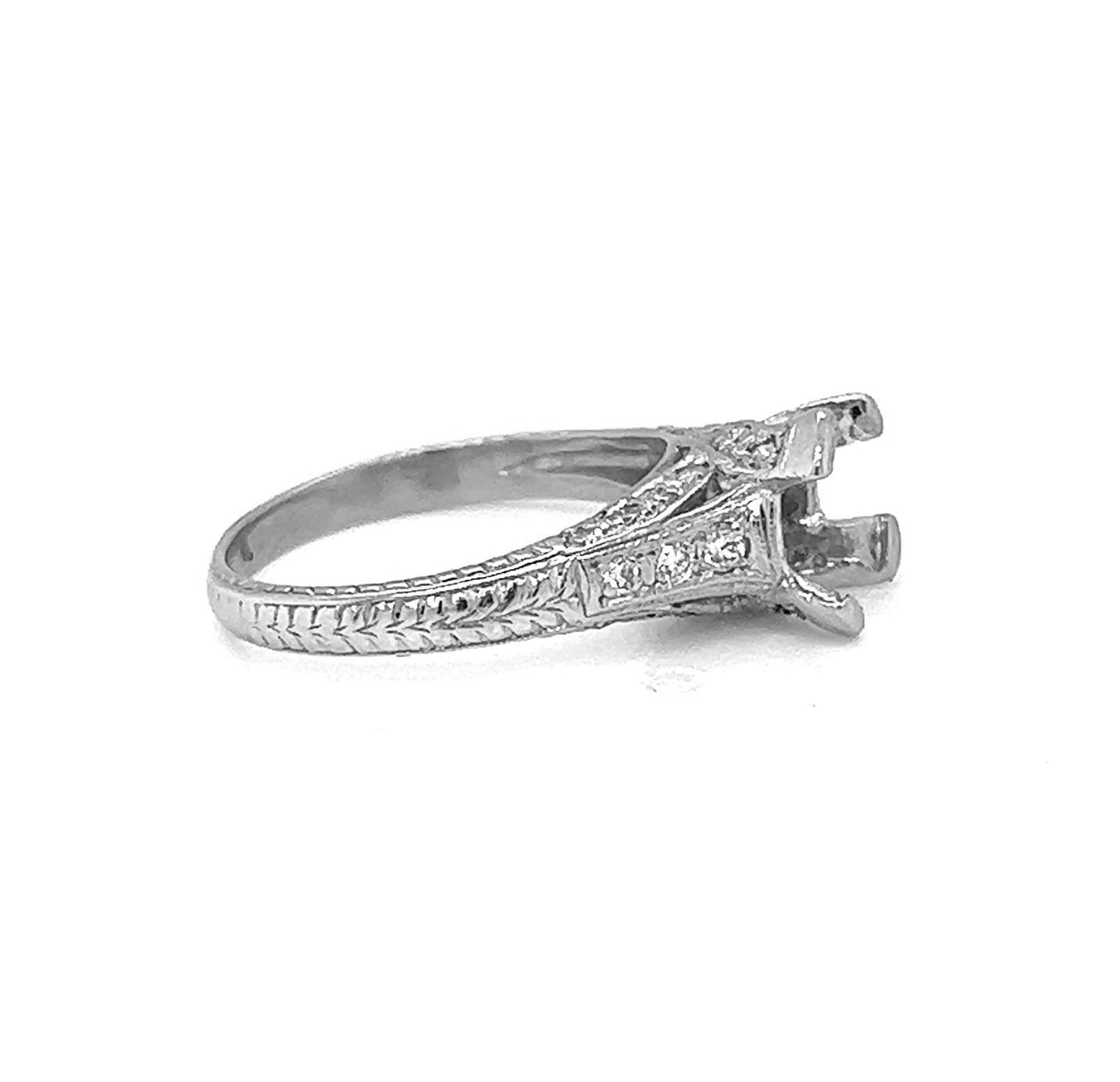 Semi-Mount Fits 6.7 mm with Natural Diamond in Platinum Ring - Pre-owned