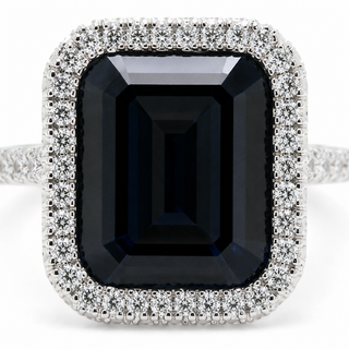 Natural Heated Sapphire and Diamonds Halo Cocktail Ring 18KT White Gold