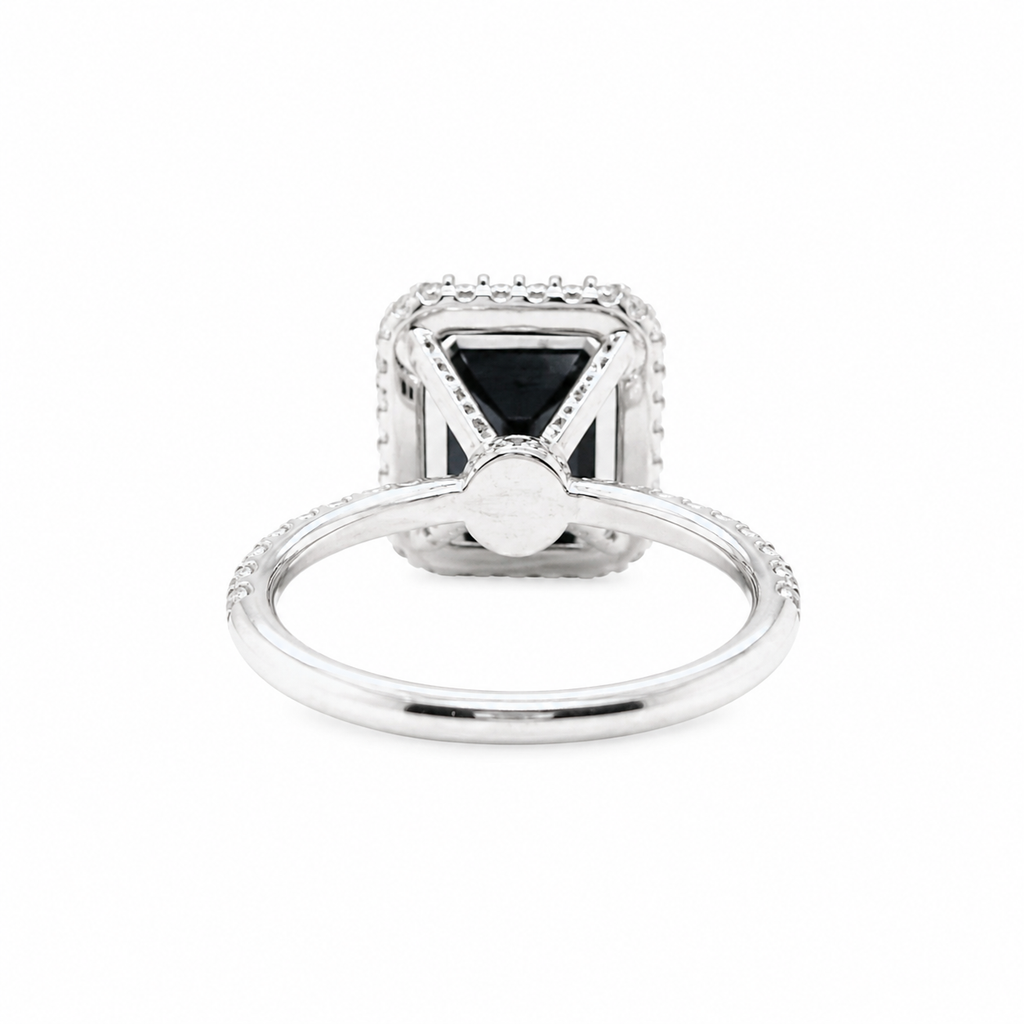 Natural Heated Sapphire and Diamonds Halo Cocktail Ring 18KT White Gold