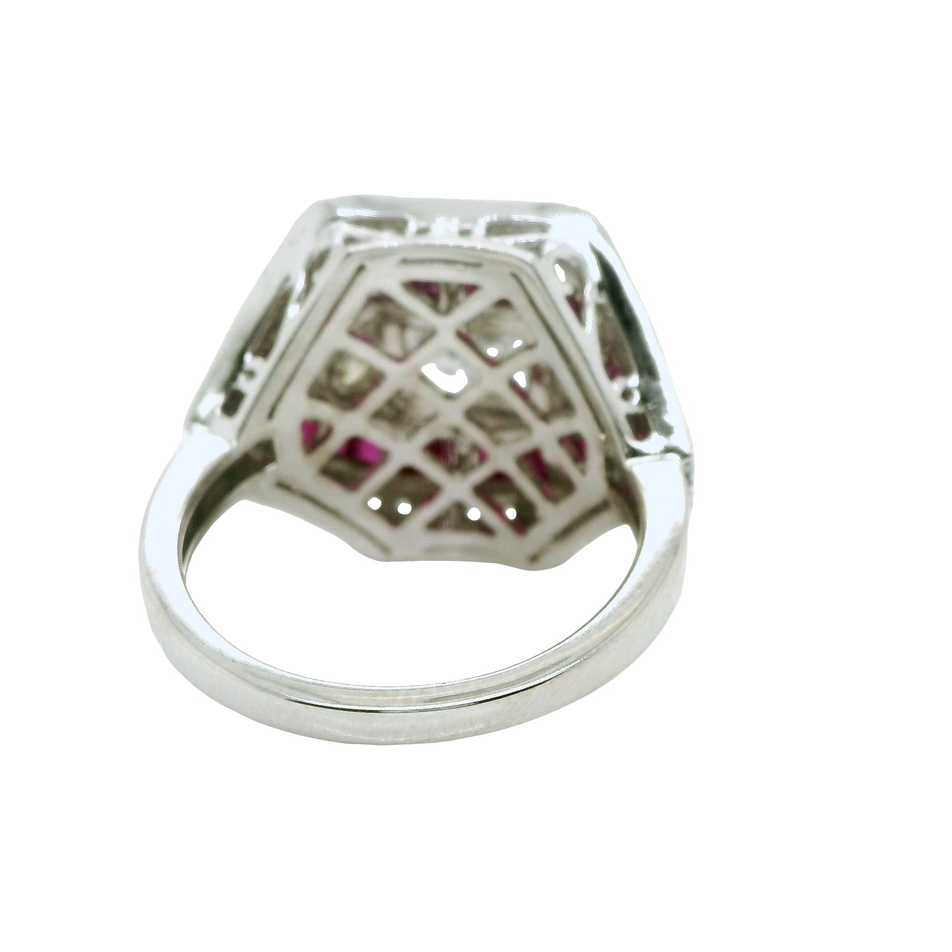 Natural Radiant Cut Diamond and Rubies Cocktail Ring, in White Gold
