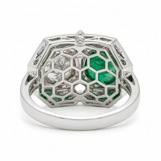 Natural Round Diamonds and Green Emeralds Cocktail Ring, 14KT White Gold